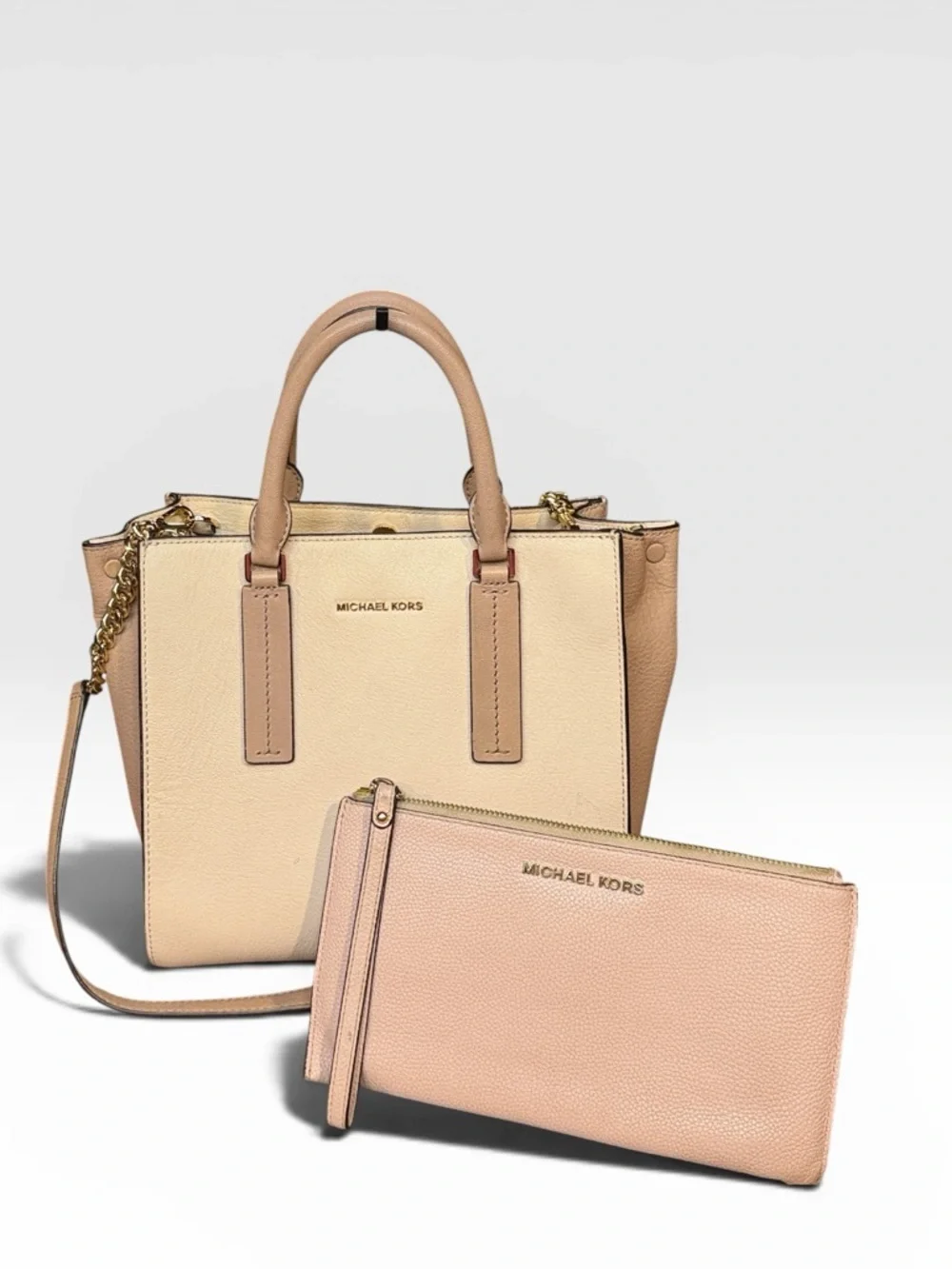 Michael Kors Two-Piece Set: Tri-Tone Leather Satchel & Large Wristlet Pouch